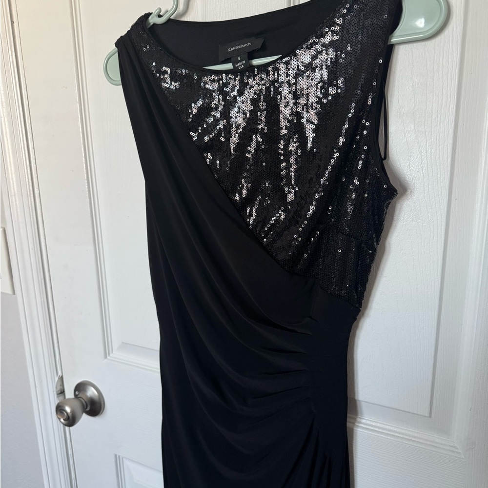 R&M Richards Black Sequin One Shoulder Dress